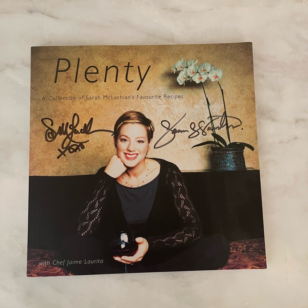 Plenty Recipe Book signed by Sarah McLachlan and the chef